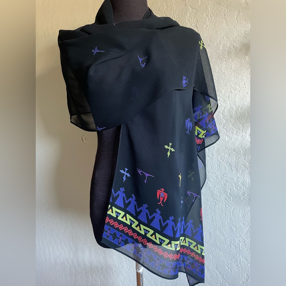 Chiffon silk scarf with tribal pattern